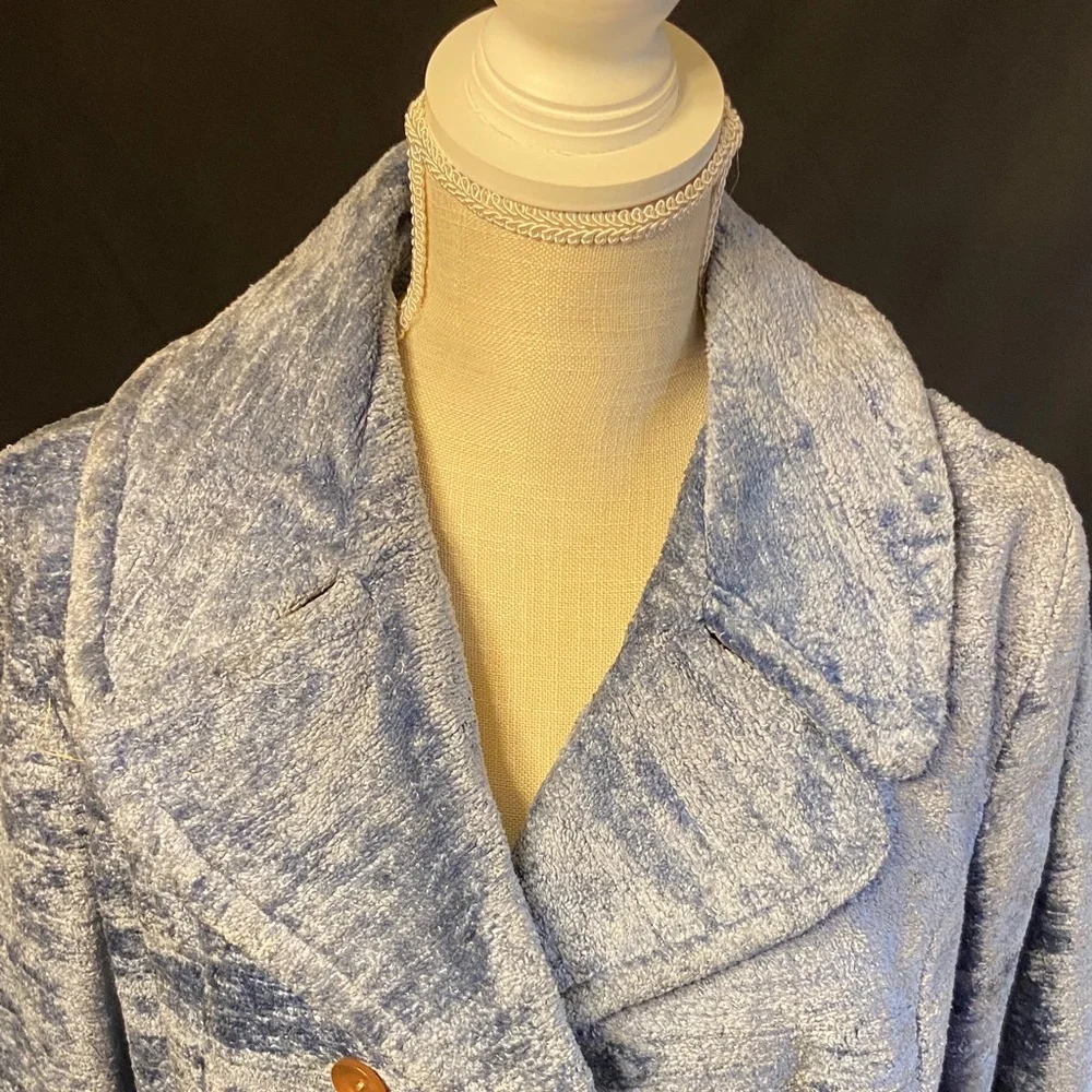 Textured Blue Belted Coat - Picture 2 of 11